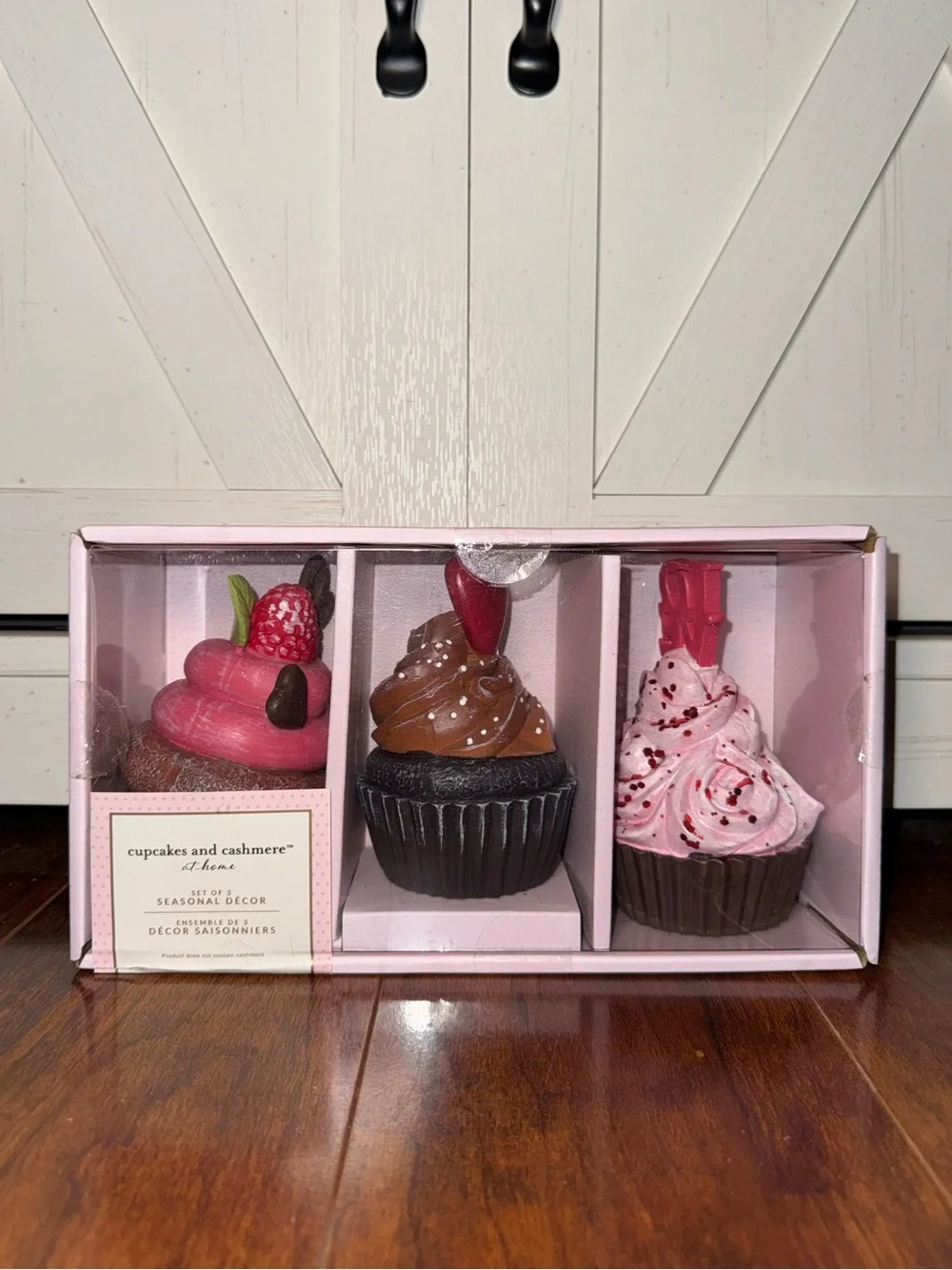 Cupcakes & Cashmere Pink and Brown Decorative Chocolate Cupcake Set of 3